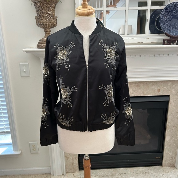 Endless Rose Black Bomber Jacket with Metallic Silver Design - Picture 1 of 13